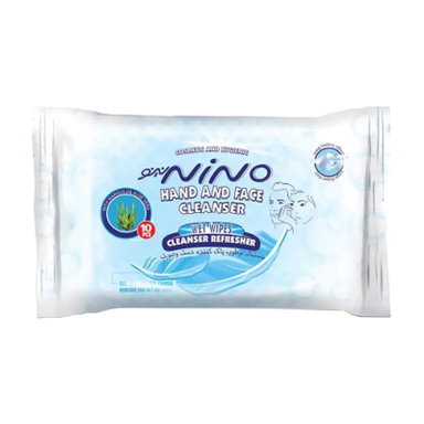 دستمال مرطوب پاک کننده نینو (Nino) مخصوص دست و صورت بسته 10 عددی