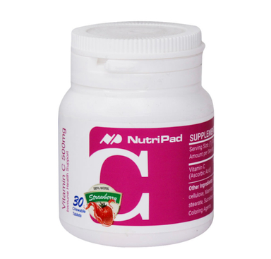 قرص جویدنی ویتامین سی 500 نوتری پاد (Nutri Pad) طعم توت فرنگی بسته 30 عددی