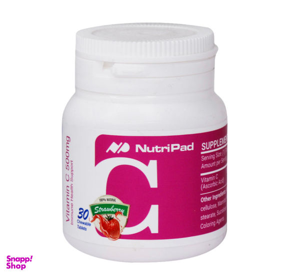 قرص جویدنی ویتامین سی 500 نوتری پاد (Nutri Pad) طعم توت فرنگی بسته 30 عددی