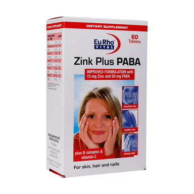 قرص زینک پلاس پابا (Zinc Plus PABA) یورو ویتال بسته 60 عددی