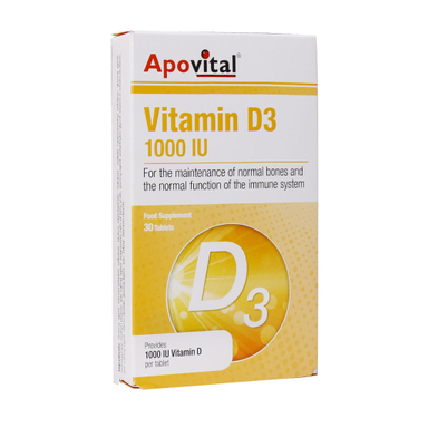 قرص ویتامین دی 3 1000 واحدی (Vitamin D3 1000 IU) آپوویتال بسته 30 عددی