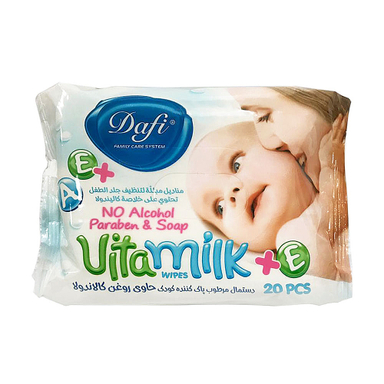 دستمال مرطوب پاک‌کننده کودک دافی (Dafi) مدل Vita Milk بسته 20 عددی
