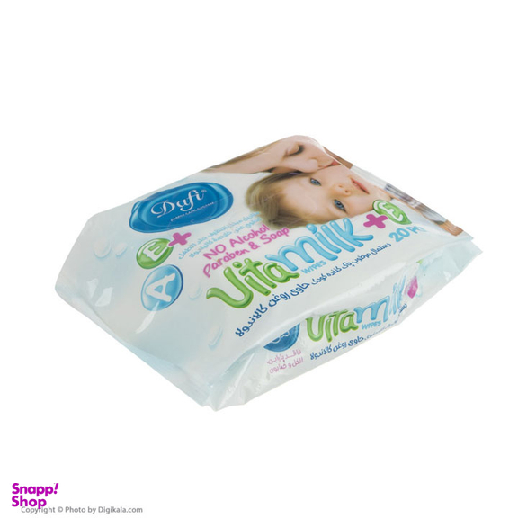 دستمال مرطوب پاک‌کننده کودک دافی (Dafi) مدل Vita Milk بسته 20 عددی