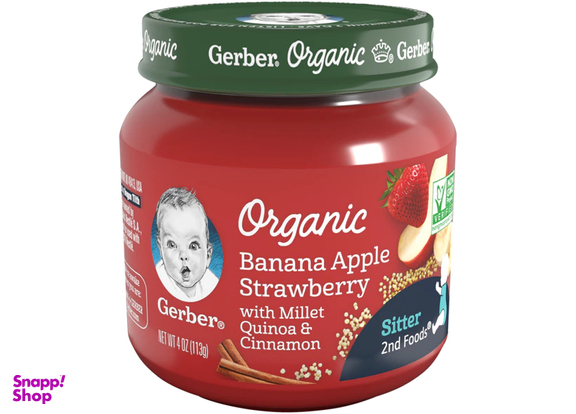 دسر گربر (Gerber) با طعم موز، سیب توت فرنگی همراه با کینوا و دارچین