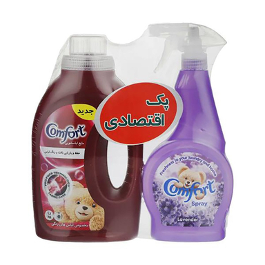 مایع لباسشویی کامفورت (Comfort) مخصوص لباس‌های رنگی وزن 2٫7 کیلوگرم به همراه اسپری خوشبو کننده مدل Lavender مجموعه 2 عددی