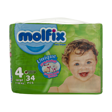 پوشک کودک مولفیکس (Molfix) سایز 4 کد 01 بسته 34 عددی