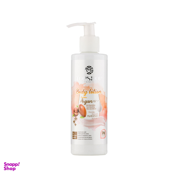 لوسیون نرم کننده و خوش بو کننده بدن تاپ شاپ حاوی (Top Shop) حاوی Argan oil حجم 250 میلی لیتر طرح جدید