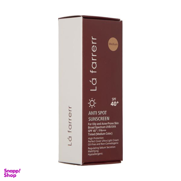 کرم ضدآفتاب و ضدلک رنگی لافارر مدل SPF40-Medium مناسب پوست های چرب و مستعد آکنه حجم 40 میلی لیتر