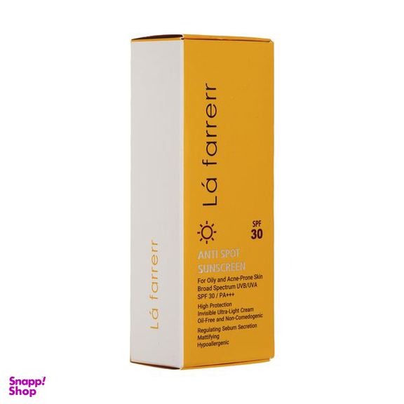 کرم ضدآفتاب و ضد لک بی رنگ لافارر مدل SPF 30 مناسب پوست های چرب و مستعد آکنه حجم 40 میلی لیتر