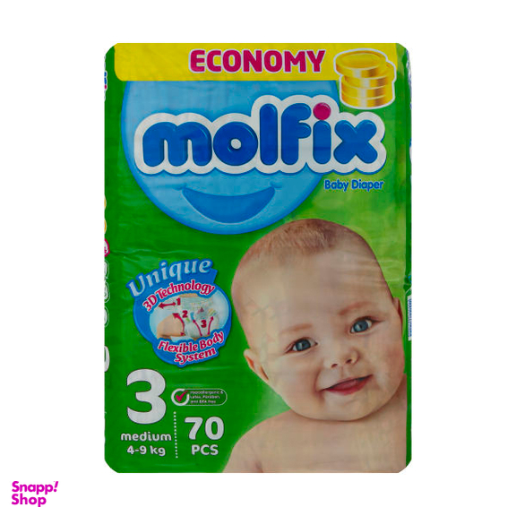 پوشک مولفیکس (Molfix) سایز 3 بسته 70 عددی
