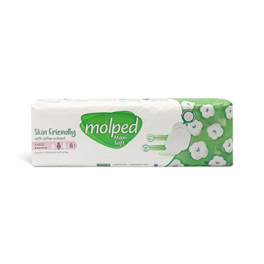 نوار بهداشتی مولپد (Molped) مدل ضخیم پنبه‌ ای سایز بزرگ بسته 8 عددی