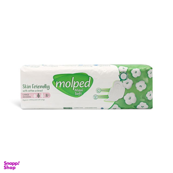 نوار بهداشتی مولپد (Molped) مدل ضخیم پنبه‌ ای سایز بزرگ بسته 8 عددی