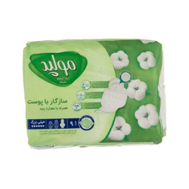 نوار بهداشتی مشبک مولپد مدل نیمه ضخیم پنبه‌ ای سایز خیلی بزرگ بسته 9 عددی