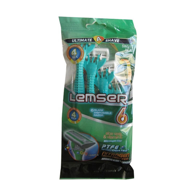 تیغ لمسر (Lemser) مدل شش لبه پفکی رنگ سبز بسته 4 عددی