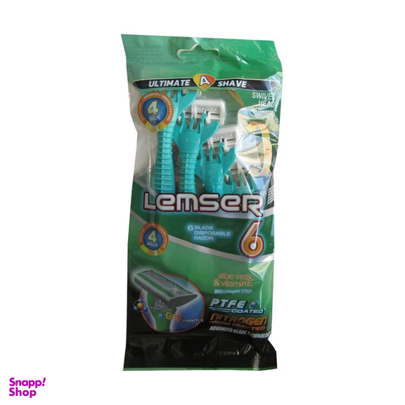 تیغ لمسر (Lemser) مدل شش لبه پفکی رنگ سبز بسته 4 عددی