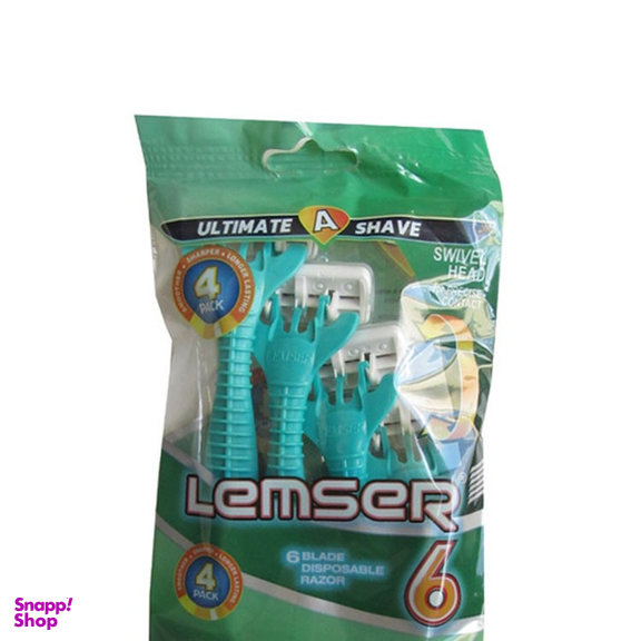 تیغ لمسر (Lemser) مدل شش لبه پفکی رنگ سبز بسته 4 عددی
