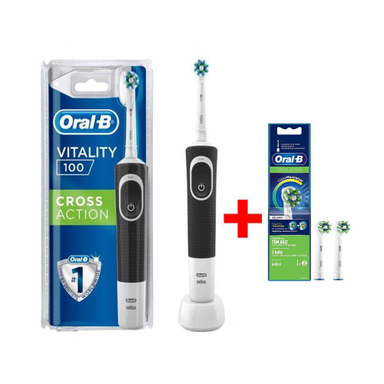 مسواک برقی اورال-بی مدل Vitality 100 Cross Action رنگ مشکی به همراه بسته 2 عددی سری یدک