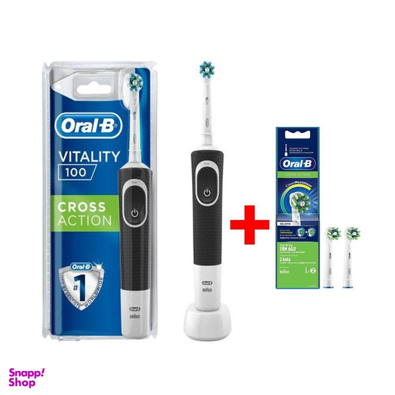 مسواک برقی اورال-بی مدل Vitality 100 Cross Action رنگ مشکی به همراه بسته 2 عددی سری یدک