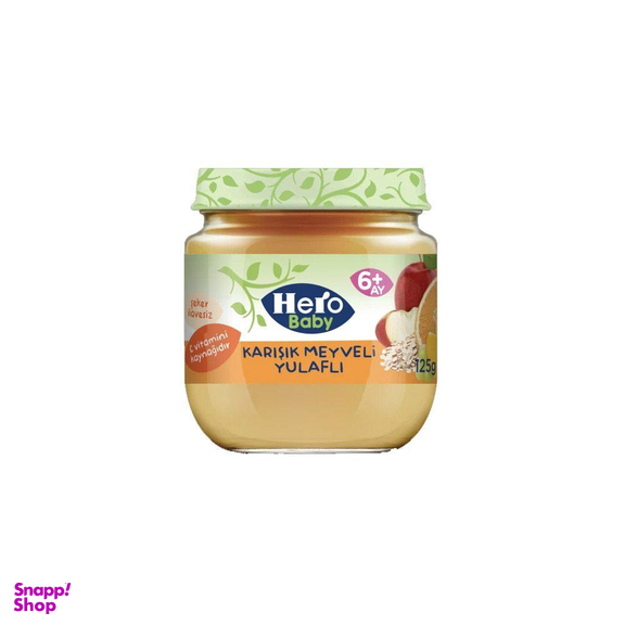 پوره میوه جو دوسر و مخلوط میوه هیرو بیبی (Hero Baby) حجم 125 گرم