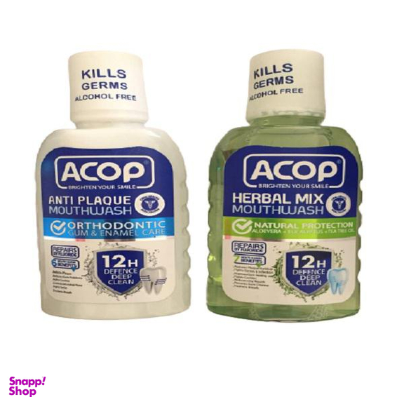 دهان‌ شویه آکوپ (Acop) مدل Anti Plaque حجم 300 میلی‌ لیتر و دهان‌ شویه آکوپ مدل Herbal Mix حجم 300 میلی‌ لیتر