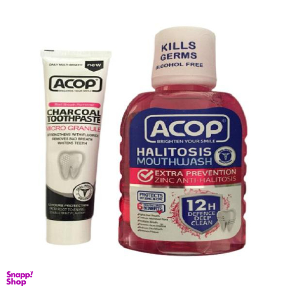دهان شویه آکوپ (Acop) مدل Halitosis حجم 300 میلی‌ لیتر + خمیر دندان آکوپ مدل Charcoal حجم 90 میلی‌ لیتر