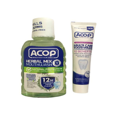 دهان شویه آکوپ (Acop) مدل Herbal Mix حجم 300 میلی‌ لیتر و خمیر دندان آکوپ مدل Multi Care حجم 90 میلی‌ لیتر
