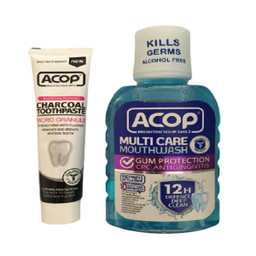 دهان شویه آکوپ (Acop) مدل Multi Care حجم 300 میلی‌ لیتر و خمیر دندان آکوپ مدل Charcoal حجم 90 میلی‌ لیتر