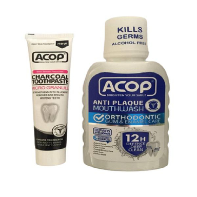 دهان شویه آکوپ (Acop) مدل Anti Plaque حجم 300 میلی و خمیر دندان آکوپ مدل Charcoal حجم 90 میلی‌ لیتر