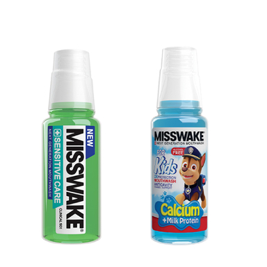 دهان شویه میسویک (Misswake) مدل Sensitive Care حجم 200 میلی‌ لیتر + دهان شویه کودک مدل Chase حجم 200 میلی‌ لیتر