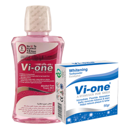 دهان شویه وی وان (Vi-One) مدل هالیتا حجم 330 میلی‌ لیتر + پودر سفید کننده مدل Eucalyptus وزن 50 گرم