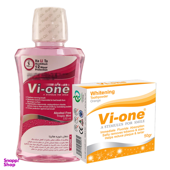 دهان شویه وی وان (Vi-One) مدل هالیتا حجم 330 میلی لیتر + پودر سفید کننده مدل Orange وزن 50 گرم