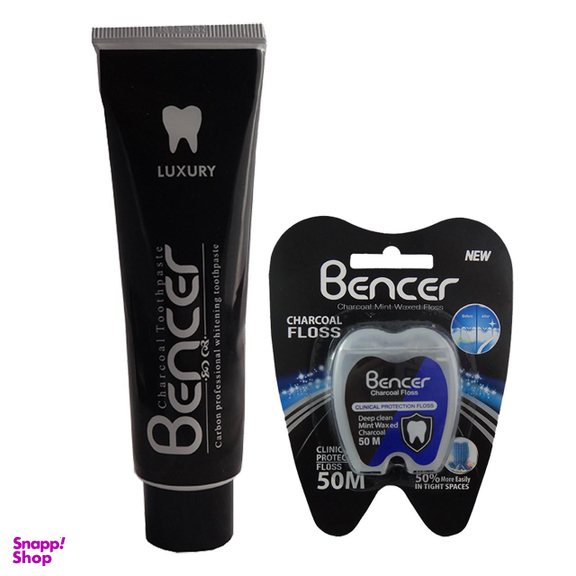 خمیر دندان بنسر (Bencer) مدل Charcoal حجم 100 میلی لیتر + نخ دندان بنسر مدل Charcoal طول 50 متر