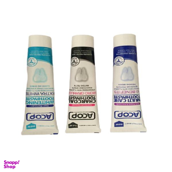 مجموعه 3 تایی خمیر دندان آکوپ (Acop) مدل های Charcoal + Whitening + Multi Care با حجم های 90 میلی لیتر