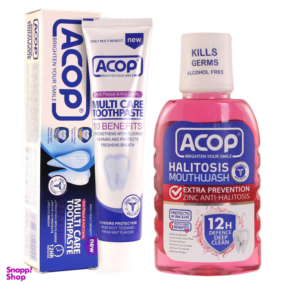 دهان شویه آکوپ (Acop) مدل Halitosis حجم 300 میلی‌ لیتر + خمیر دندان آکوپ مدل Multi Care حجم 90 میلی‌ لیتر