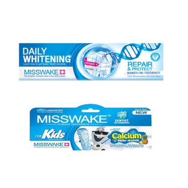 خمیر دندان میسویک (Misswake) مدل Whitening حجم 100 میلی‌ لیتر + خمیر دندان کودک مدل آدم برفی حجم 50 میلی‌ لیتر