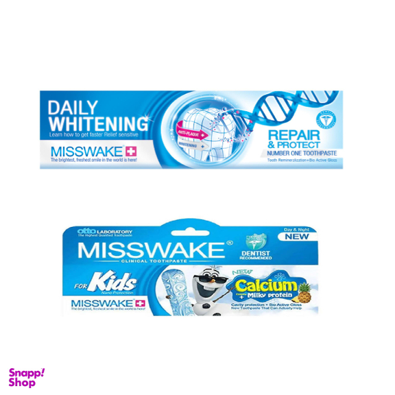 خمیر دندان میسویک (Misswake) مدل Whitening حجم 100 میلی‌ لیتر + خمیر دندان کودک مدل آدم برفی حجم 50 میلی‌ لیتر