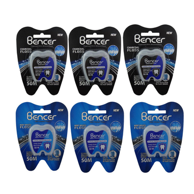 نخ دندان بنسر (Bencer) مدل Mint طول 50 متر بسته 3 عددی + نخ دندان بنسر مدل Charcoal طول 50 متر بسته 3 عددی