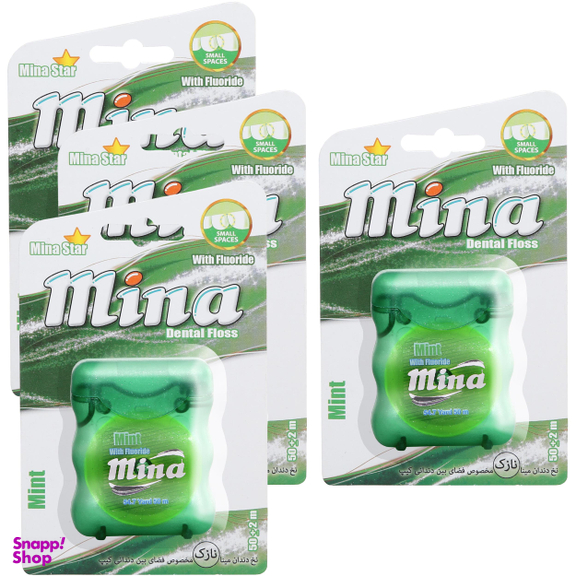 نخ دندان مینا (Mina) مدل Narrow با اسانس نعناع طول 50 متر بسته 4 عددی