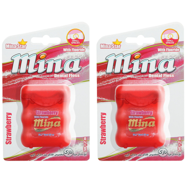 نخ دندان مینا (Mina) مدل Narrow با اسانس توت فرنگی طول 50 متر بسته 2 عددی