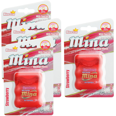 نخ دندان مینا (Mina) مدل Narrow با اسانس توت فرنگی طول 50 متر بسته 4 عددی