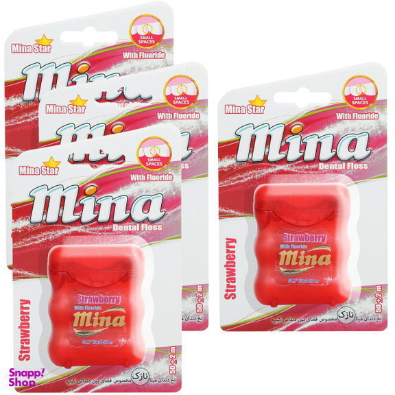 نخ دندان مینا (Mina) مدل Narrow با اسانس توت فرنگی طول 50 متر بسته 4 عددی