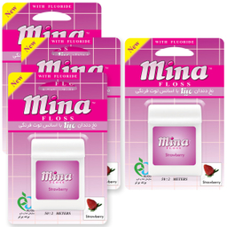 نخ دندان مینا (Mina) مدل Strawberry طول 50 متر بسته 4 عددی