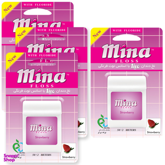 نخ دندان مینا (Mina) مدل Strawberry طول 50 متر بسته 4 عددی