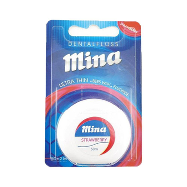نخ دندان مینا (Mina) مدل Ultra thin با اسانس توت فرنگی طول 50 متر
