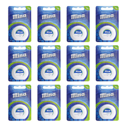 نخ دندان مینا (Mina) مدل Ultra thin با اسانس نعناع طول 50 متر بسته 12 عددی