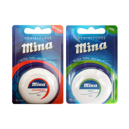نخ دندان مینا (Mina) مدل Ultra thin با اسانس نعناع طول 50 متر + نخ دندان مینا مدل Ultra thin با اسانس توت فرنگی