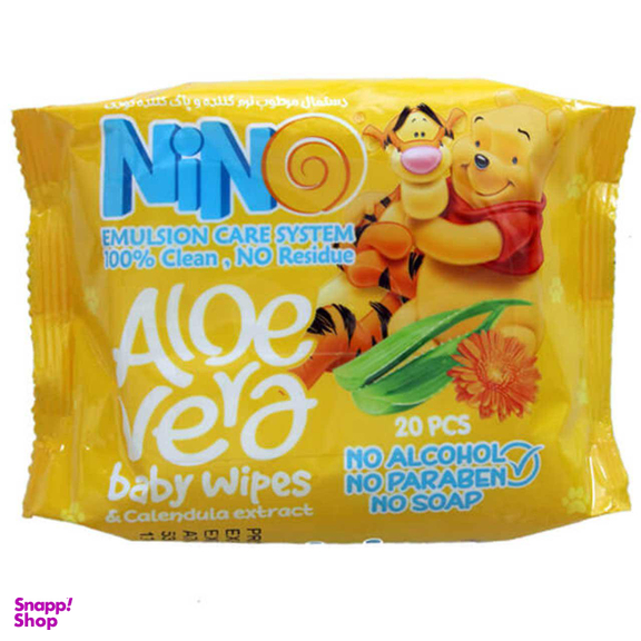 دستمال مرطوب کودک نینو (Nino) مدل Aloevera بسته 20 عددی