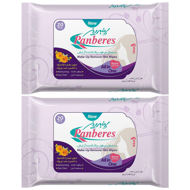 دستمال مرطوب آرایشی پنبه ریز (Panberes) بسته 20 تایی مجموعه 2 عددی