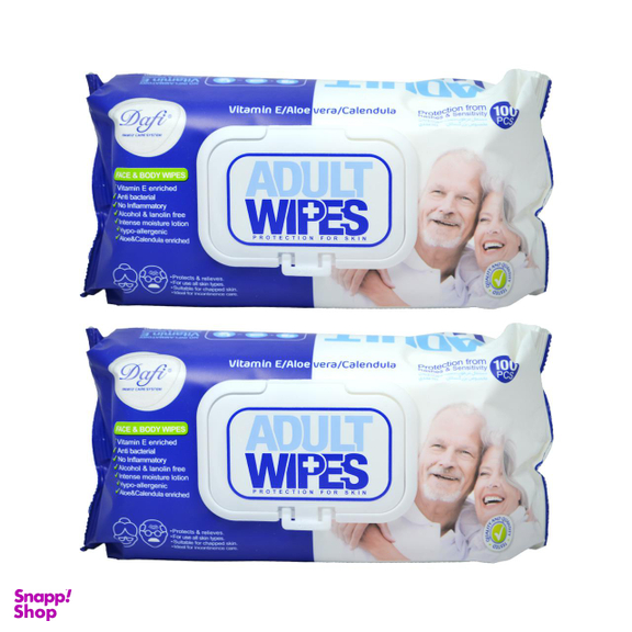 دستمال مرطوب دافی (Dafi) مدل Adult Wipes بسته 100 عددی مجموعه 2 عددی
