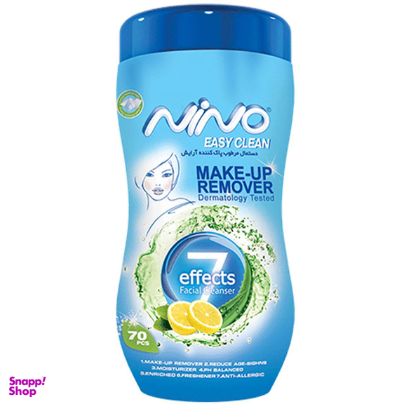دستمال مرطوب پاک‌کننده آرایش کمر باریک نینو (Nino) بسته 70 عددی